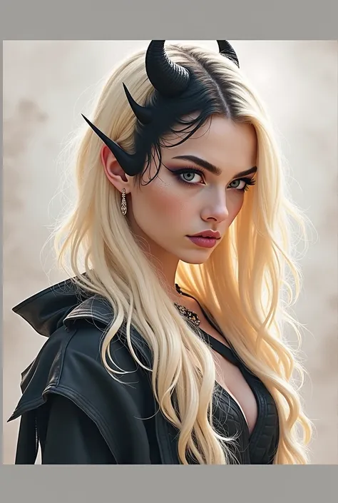 Demon horned profile picture half blond half black hair real person