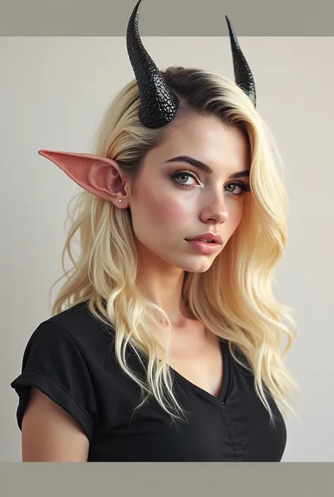 Real human profile picture with half blond half black hair with devil horns