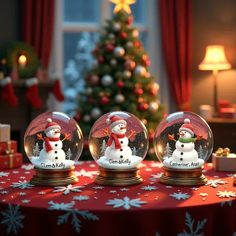 
A mesmerizing holiday scene featuring three intricately designed crystal Christmas balls, each showcasing a whimsical snowman and a unique holiday scene. The snowmen wear cheerful hats and scarves, capturing the essence of Christmas joy. The engravings on...