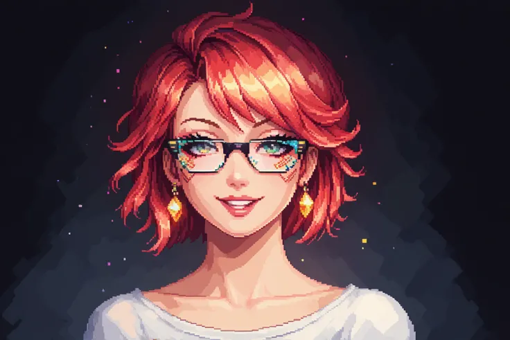 Place a frontal girl with a striking hairstyle and very technological cyberpunk style glasses with neon illuminated parts smiling and modern Tokyo outfit, Remove the letters written on the lens, change the colors and add neon lights, change the style of th...