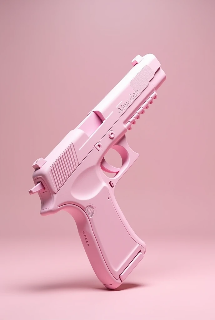  creates an image of a lightstick from a kpop group called "NCT NewJeans  ", that has the shape of a hand gun, Let it be light pink ,   has a realistic style and the name "NewJeans "  is written on the lightstick .