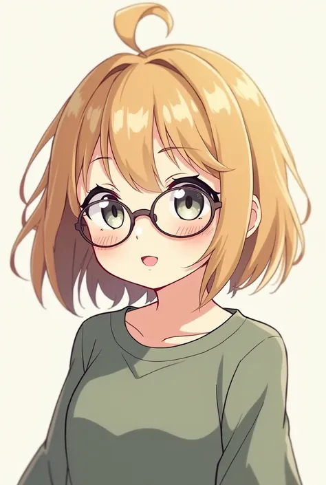  Anime character drawn in anime style " my hero academia", Girl with glasses, Low, Fat, light grey eyes and blond brown hair