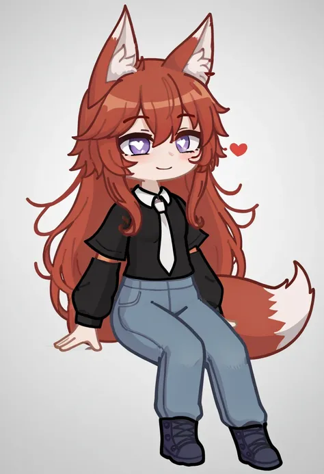  woman with red hair and fox ears  , Адоптебл  style,  naked, its a fox girl ,  anime style character , !! style!!, single character, Full size, [  character design  ], In anime style, hologram, if the fox girl , Mihoyo Art Style , in a black shirt and whi...