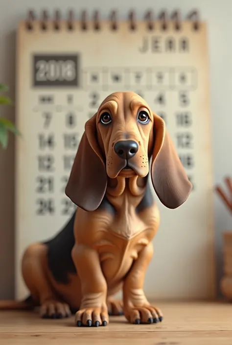 Des basset hound devant un calendrier