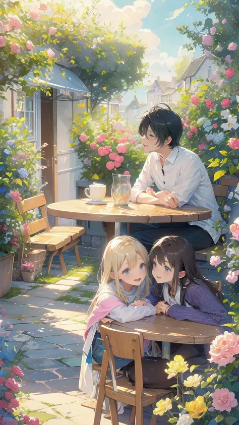 Talking happily in a café。