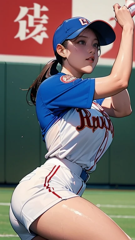 横浜ベイスターズのユニフォームを着たとても beautiful woman,Hitting at Giants Stadium、 bat( Very Beautiful Face Details ), ( top quality:1.4), 8k resolution,  high definition , 1 Female,  beautiful woman, The ultimate beauty,  Super beautiful detailed face ,  Smooth skin , Exqu...