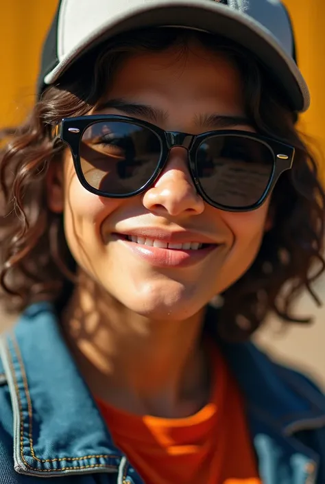 Young Peruvian person profile with sunglasses and cap