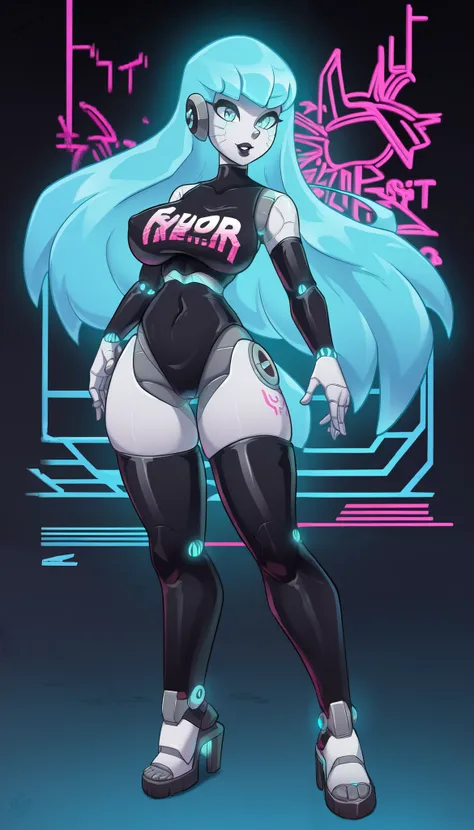 full body, solo, robotization, woman, big bust, Robot Joint, Metal skin, Black robot Suit, long hair, a black robot suit that covers the whole body, robot hand, cyber bodysuit, mecha head, 1girl, long hair, thigh highs, stockings, kinky pose, erotic passio...