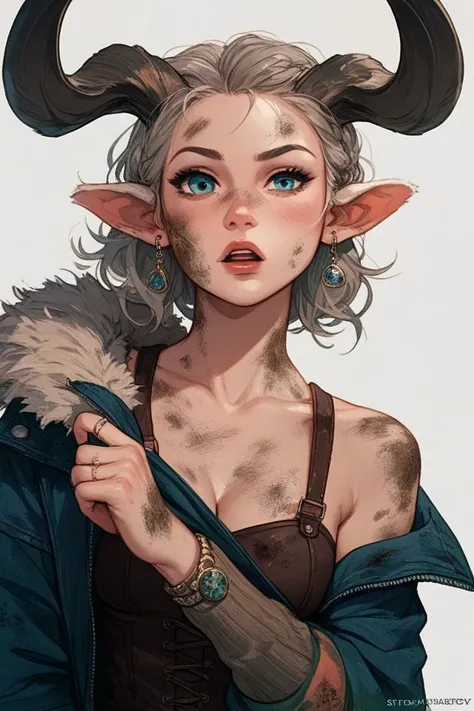  A satyr girl in question, her hair looked gray and quite dirty and greasy, having locks that went straight to black,  was much thinner than she should be and her clothes were slightly broken , badly patched being just as dirty as she herself ,  her eyes, ...