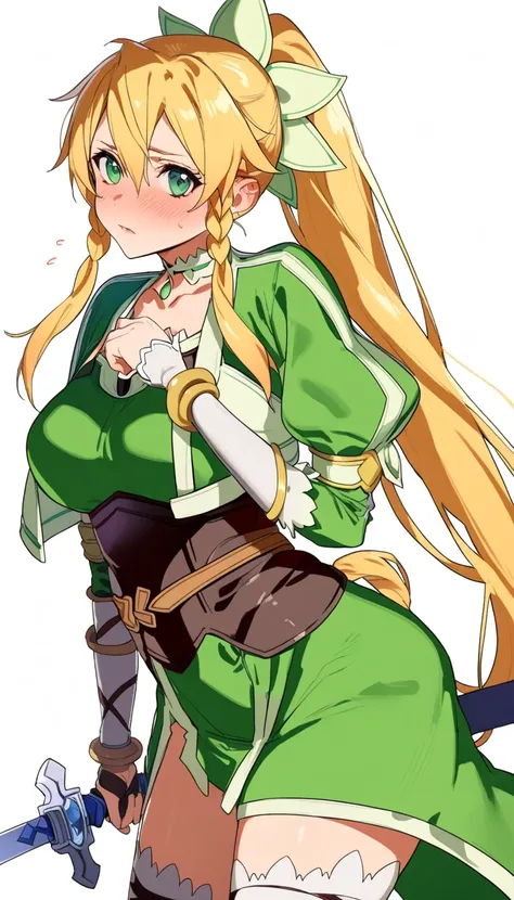 Leafa  sword art online, desnuda, body wrapped in red ribbon with ribbon,  blushed, Leafa , sword art online, blonde long hair. 