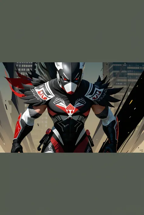 Here’s an AI prompt description based on the uploaded image:


---

Prompt Description:

"Design a superhero inspired by Haida and Tlingit art, wearing a sleek, modern costume. The outfit is predominantly black with striking white and red accents, incorpor...