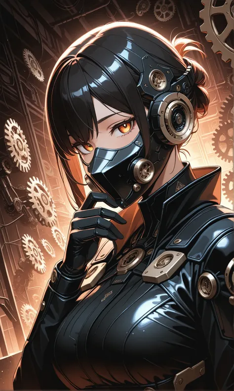  1 girl,Alone,  upper body,  mechanical gears , full face mask,mask case , ,  Lightly shaded , Filmkorn,  Dutch angle, cover face with hand,incubators ,Diamonds _ background ,Argyle-Muster, masterpiece, best quality, amazing quality , very aesthetic ,Absur...