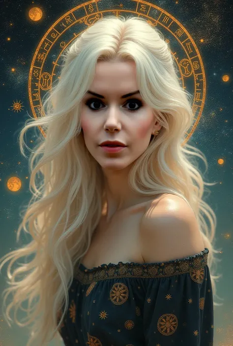  Beautiful young woman with platinum blonde long hair, astro, Zodiac sign  