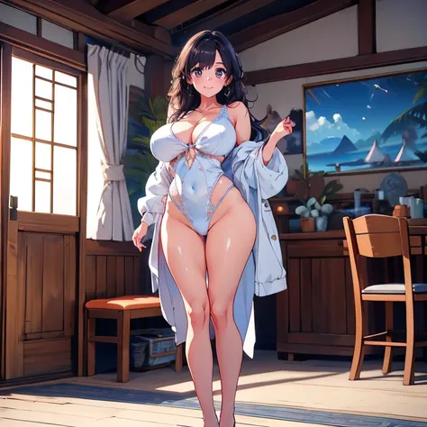 Full body Waifu beautiful detailed eyes, beautiful detailed lips, extremely detailed eyes and face, longeyelashes, 1girl, sensual, young woman, sexy medium / large breasts, beautiful feminine face, nice sexy thighs, slim, sexy, erotic, beautiful fashion cl...