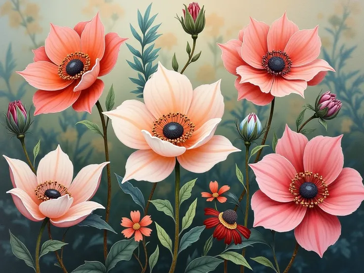 cute and beautiful floral pattern, oil painting, beautiful and unique, colorful, high definition, ultra quality, masterpiece