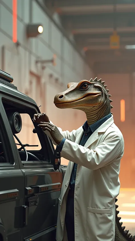 Komodo dragon working in the automotive industry