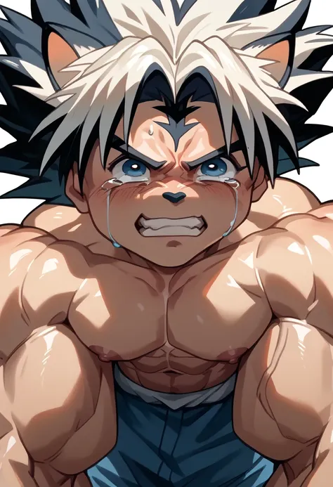  top quality,Anatomical, Big Muscles ,Goku and Kogenta mix,Demon Body,gigantic penis,Chibis imminent sexual act,Crying face,A face contorted in pain,