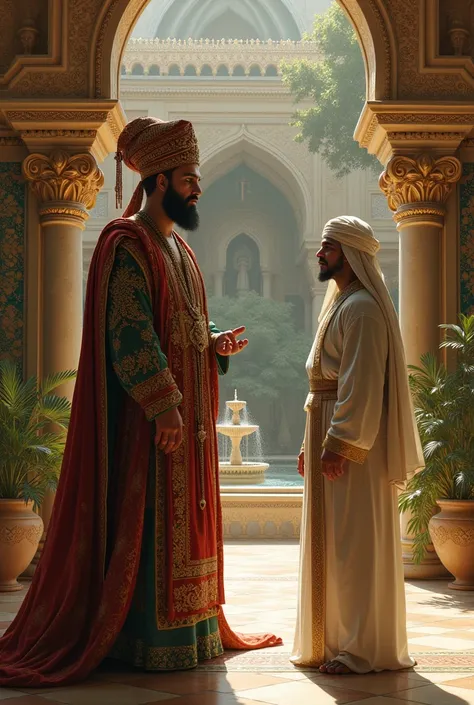 a king muslim  and his one servants standing chatting