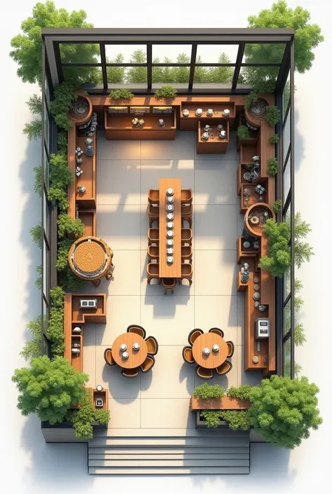 make a cafe floor plan propasal(10meters by 8meters)  