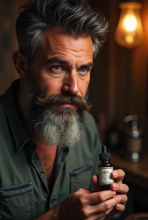 A man with a beard is using beard oil