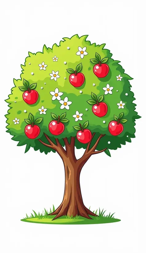 c0l0ringb00k,  simple and easy coloring book for young ren to color, an apple tree with fruit and flowers , 