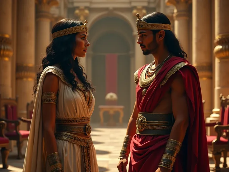 Cleopatra talking to a Roman 