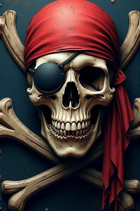 A drawing of a pirate flag with an eye slap in the middle of the screen