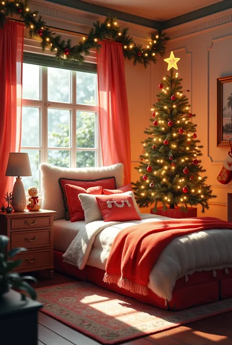 Create an image of a rens room with Christmas decoration