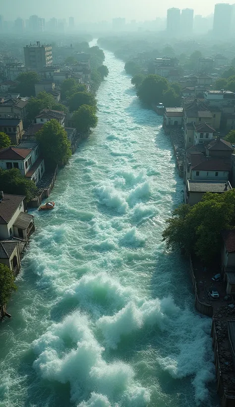 A river destroying all houses