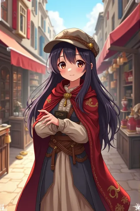 Anime style, medieval fantasy merchant girl