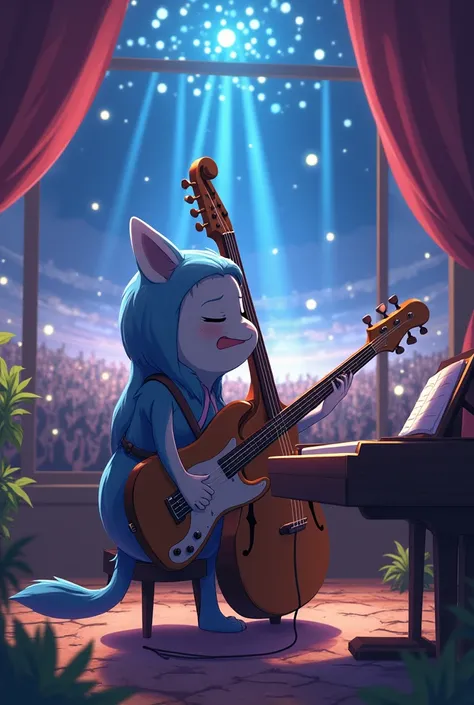 An anime that is composing music and dreaming that it is on a stage singing to a large audience but I want it in anime