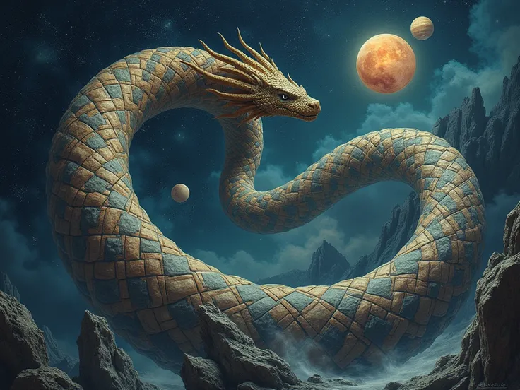 In Scandinavian mythology, the giant serpent Jormungadr that encircles the world, draw other planets around in space