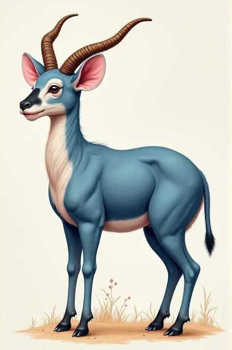 Hybrid animal of: 

Gazelles body 
Tabo de Tamanduá 
Koala ears 
Pink Dolphin Head 
Wooden Horns 
Blue print 