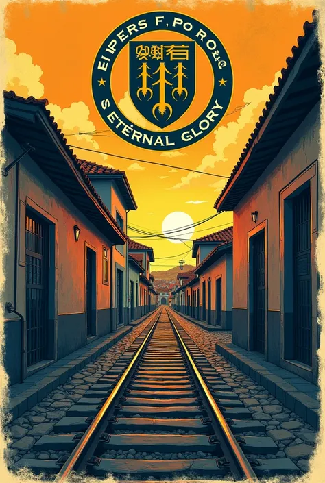 Make me a Peñarol t-shirt that has the railroad and behind the neighborhood where the club emerged that says the express of eternal glory 