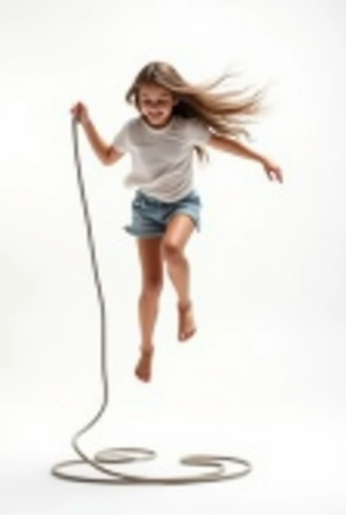 Draw a girl jumping rope on a white background. Draw a rope in your hands