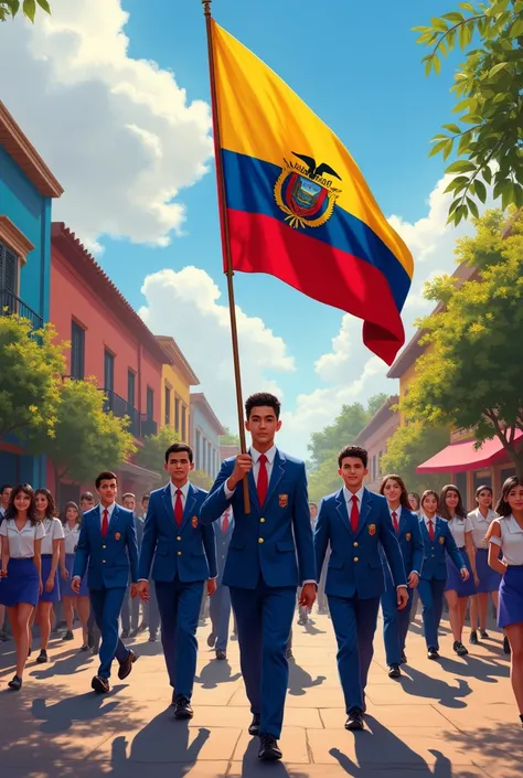 an image of flag bearers and escorts from a school in Ecuador