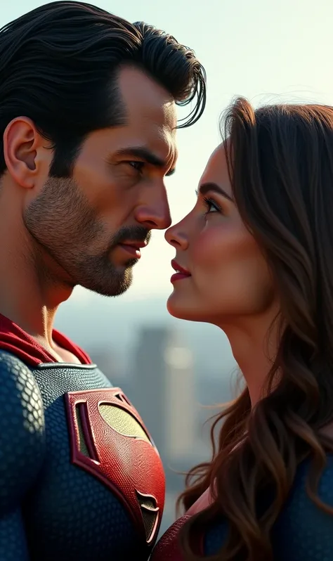 Superman face Tyler Hoechlin with Lois Lans.