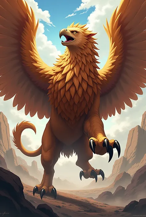 Image of griffin  ( the mythological creature )  with anime aesthetics attacking