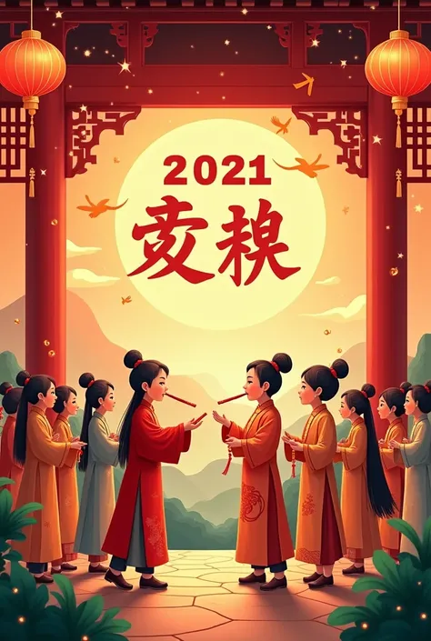  Chinese style New Year greeting card with formal design and nostalgic.  Horizontal or vertical dimension .  Background is a classic landscape ,  for example a temple ,  famous shrines or traditional Chinese landscapes  ( such as the Great Wall ,  Shaolin ...