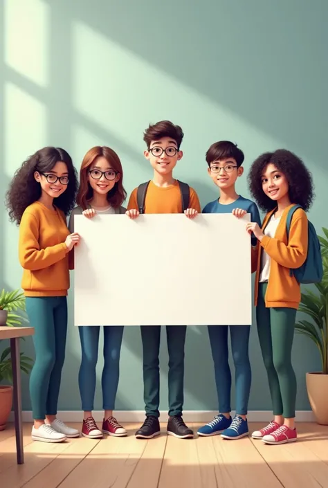  Create an image of a group of 7 students , 3 men and 4 women ,  presenting a banner about the prevention of chronic non-communicable diseases 
