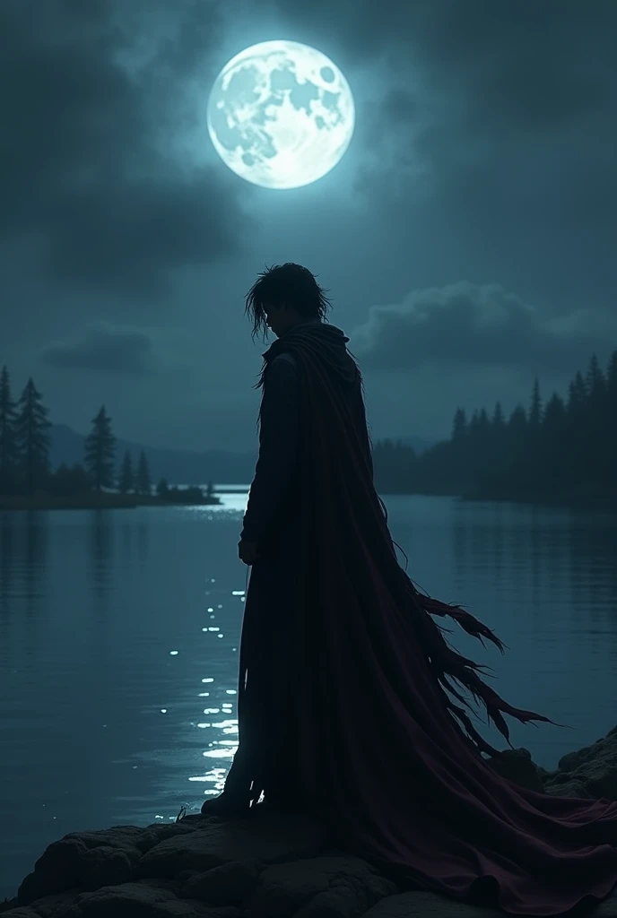 Corrupted hero that turned into villain... With sadness in eyes but courageous heart searching for the last hope in the middle of a night... In front of a lake ... That mirrors the Moon 