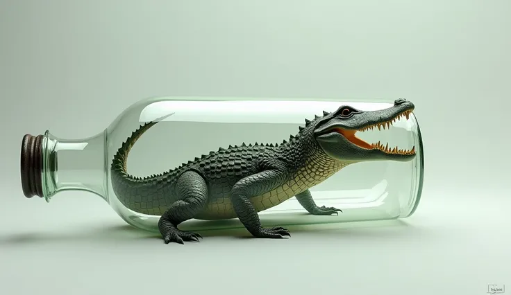 Make a picture of a crocodile in a bottle