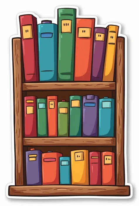 Brown shelf illustration sticker with 12 books, one of each color