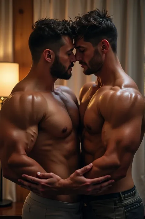 Two muscular men taking it in their penises 