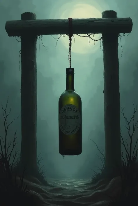 A bottle on the gallows with the title “The Hanged One”