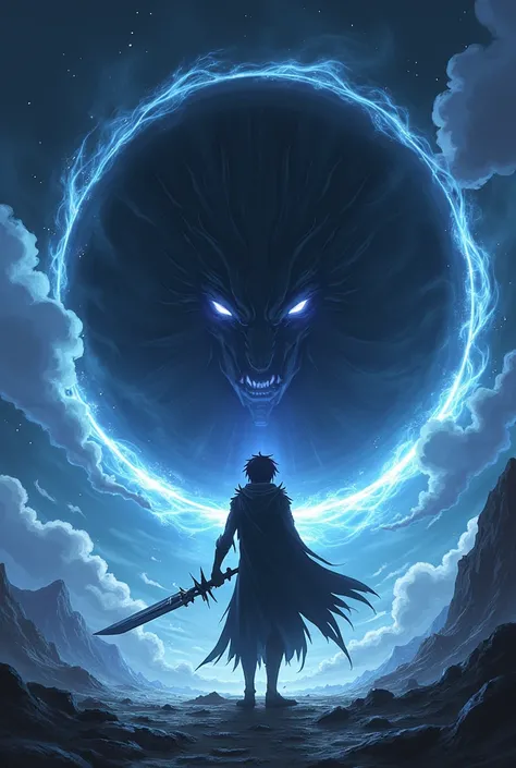  anime ...A dark creature ,  imposing and with a threatening aura , It is in front of Sirok ,  with sharp claws that have just destroyed its light blade , leaving him defenseless .  The sky is opening with a huge black portal ,  radiating an intense and si...