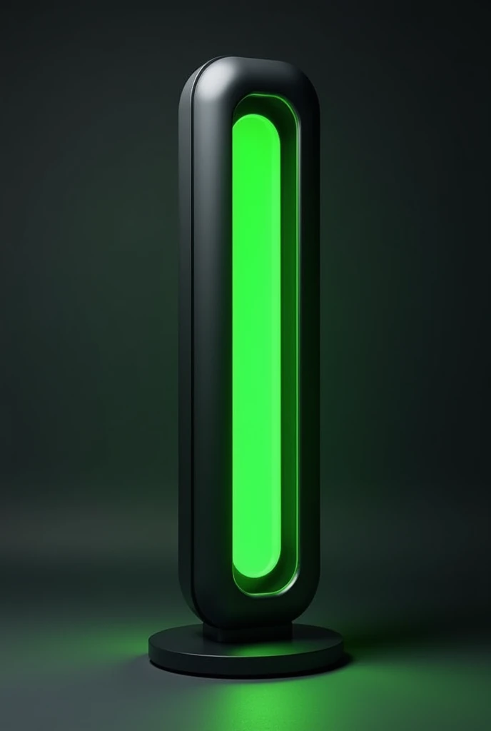 dark gray cylinder with lime green light in the middle
