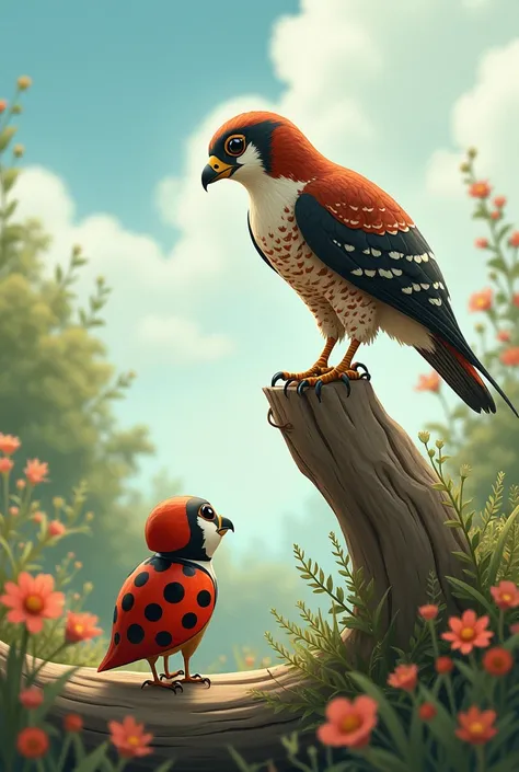 Ladybug in love with a Peregrine falcon
