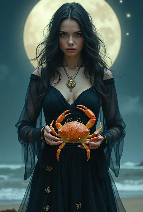 Cancer woman with crab in her hand 