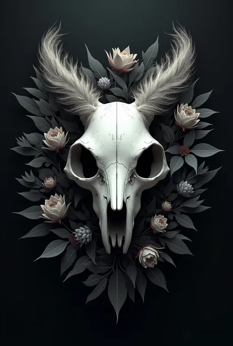 Logo, Cat skull , with ears and fur, Flores dark , life and death, 